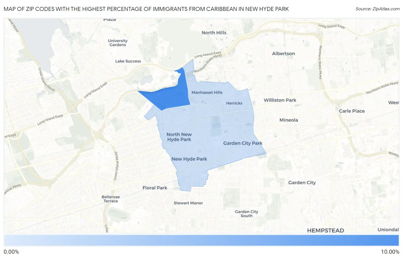 Zip Codes with the Highest Percentage of Immigrants from Caribbean in New Hyde Park Map
