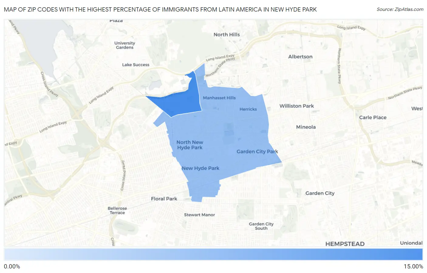 Zip Codes with the Highest Percentage of Immigrants from Latin America in New Hyde Park Map