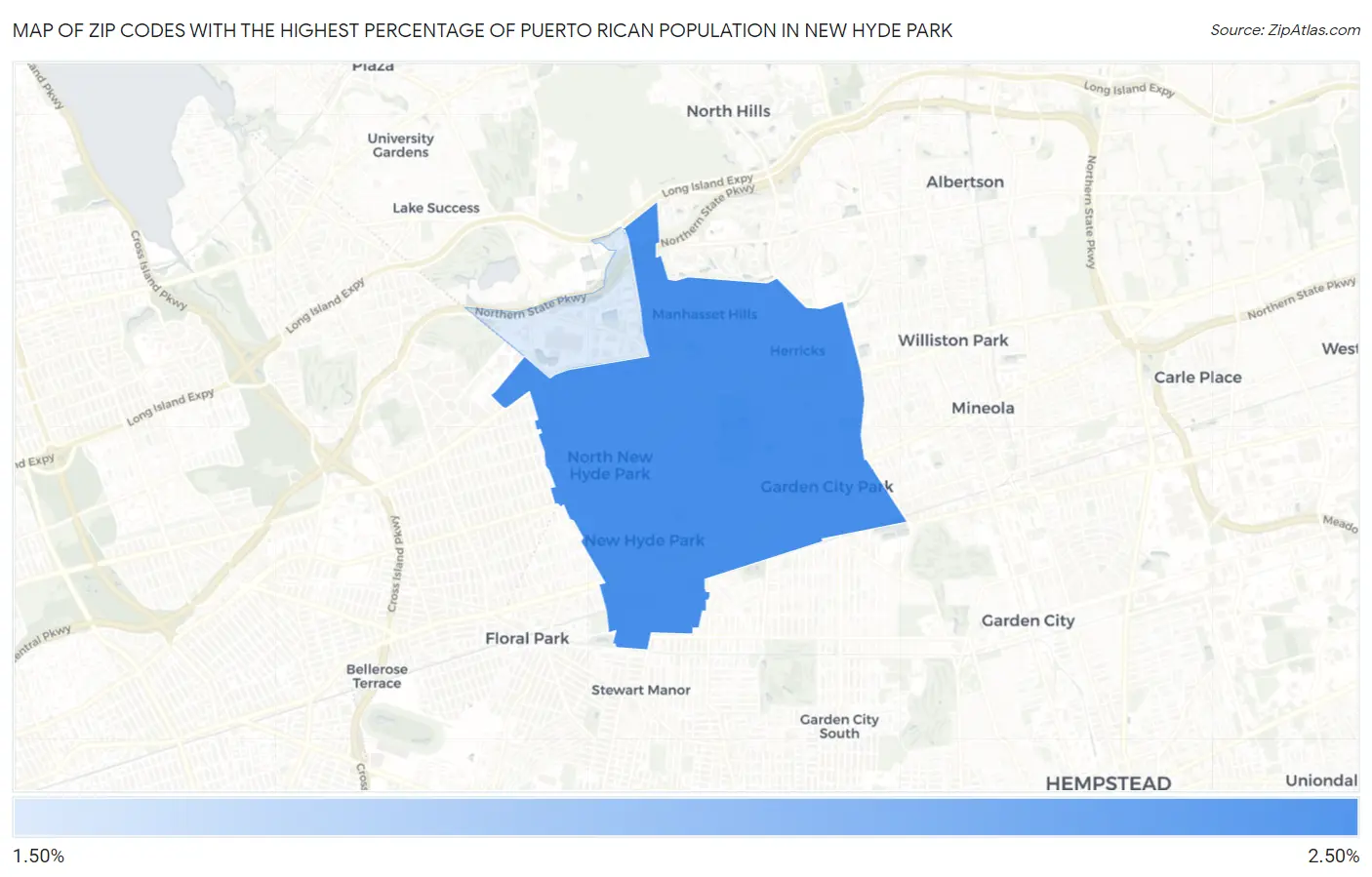 Zip Codes with the Highest Percentage of Puerto Rican Population in New Hyde Park Map