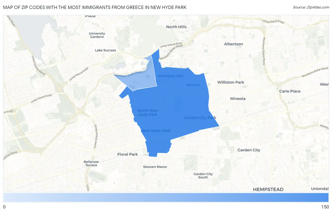 Zip Codes with the Most Immigrants from Greece in New Hyde Park Map