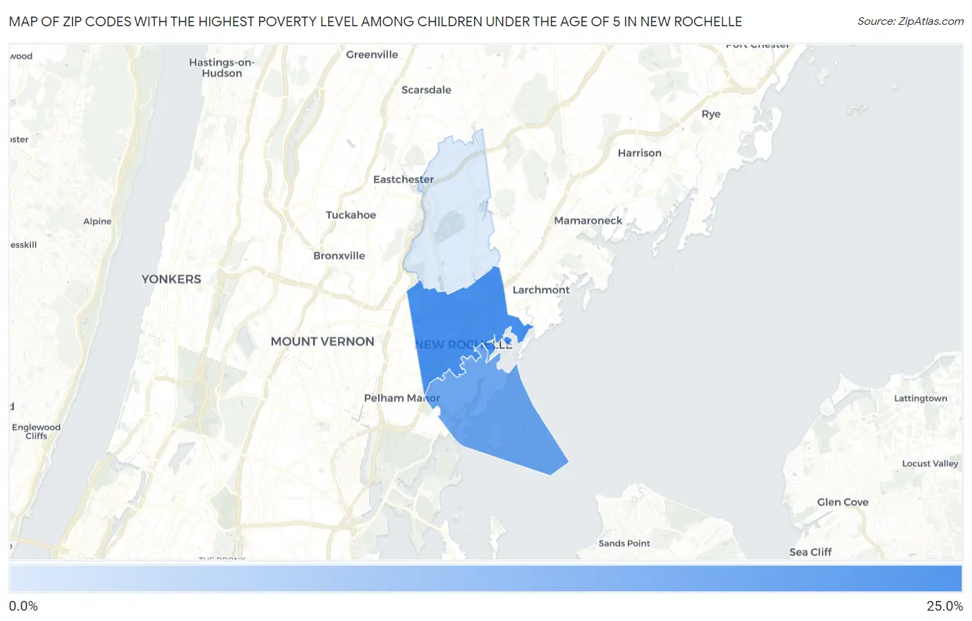 Zip Codes with the Highest Poverty Level Among Children Under the Age of 5 in New Rochelle Map