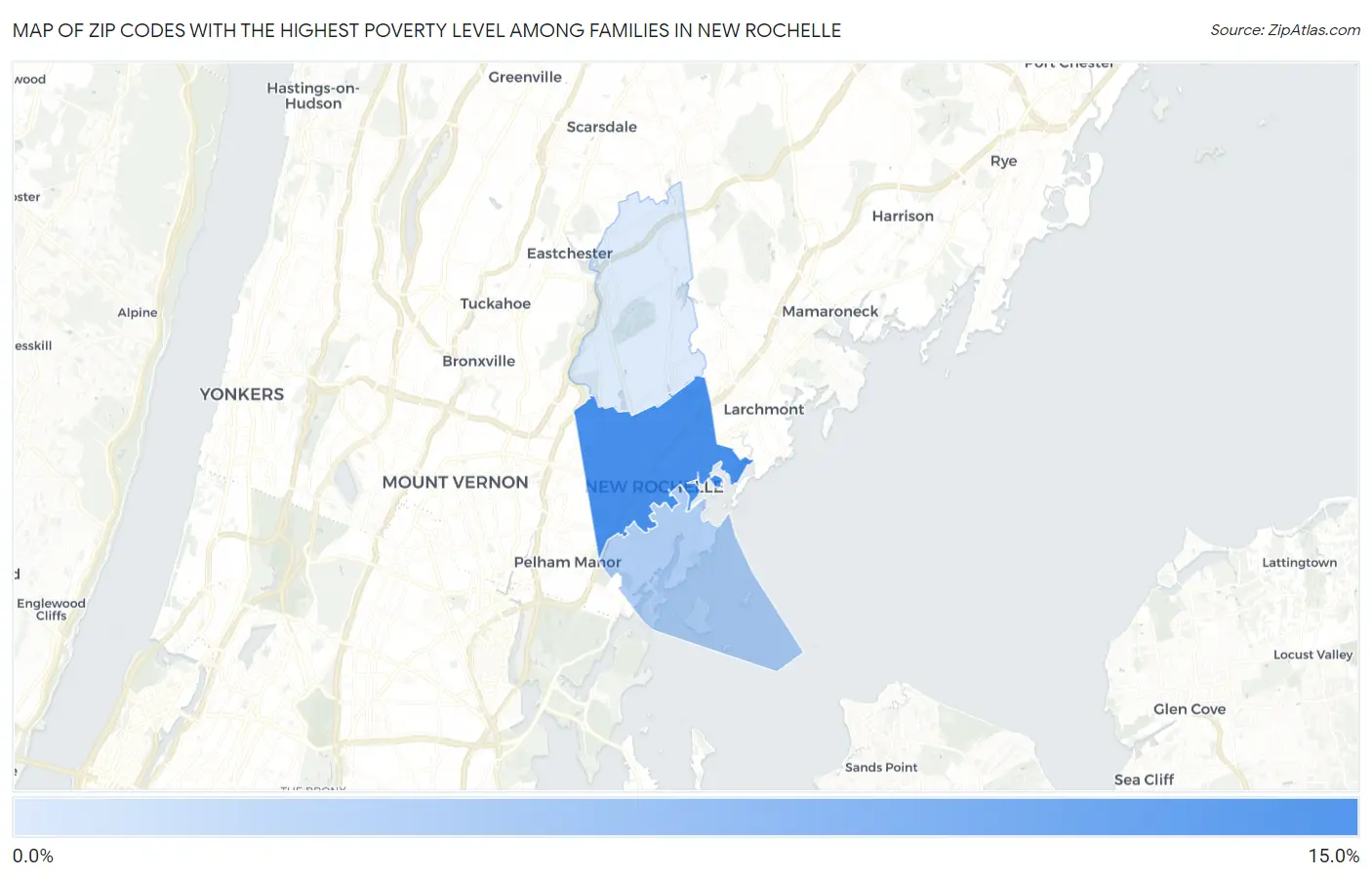 Zip Codes with the Highest Poverty Level Among Families in New Rochelle Map