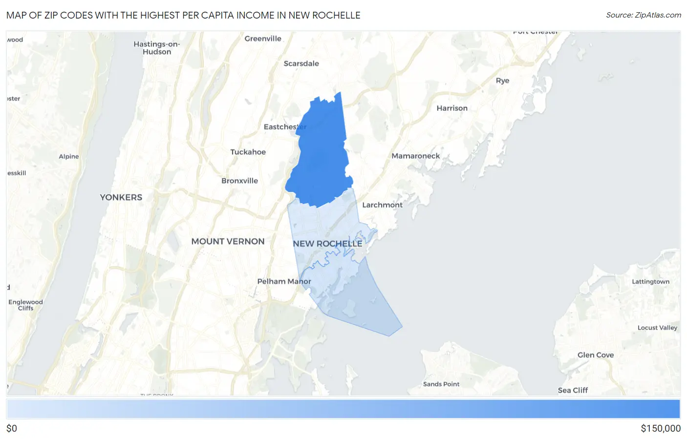 Zip Codes with the Highest Per Capita Income in New Rochelle Map
