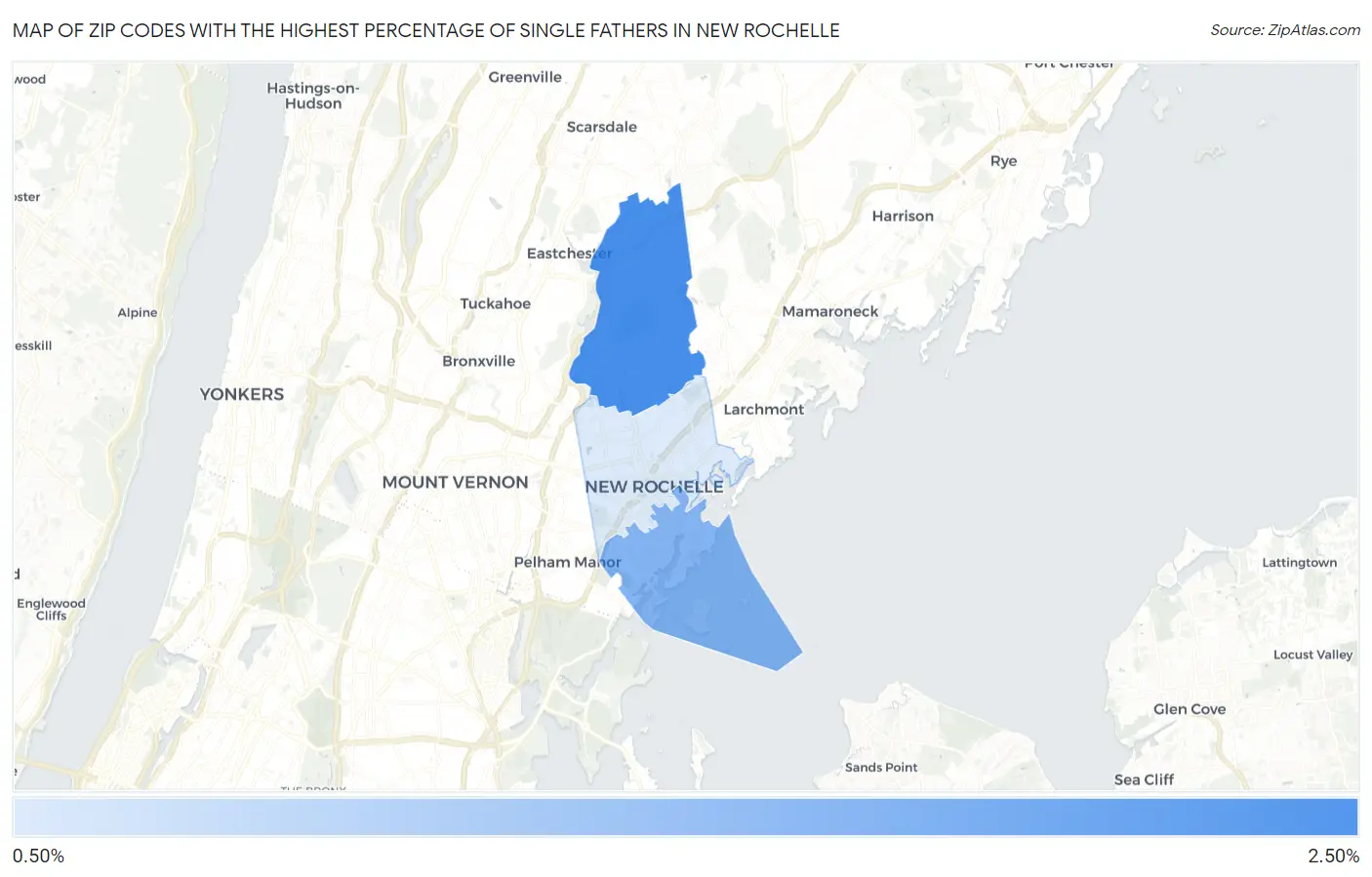 Zip Codes with the Highest Percentage of Single Fathers in New Rochelle Map