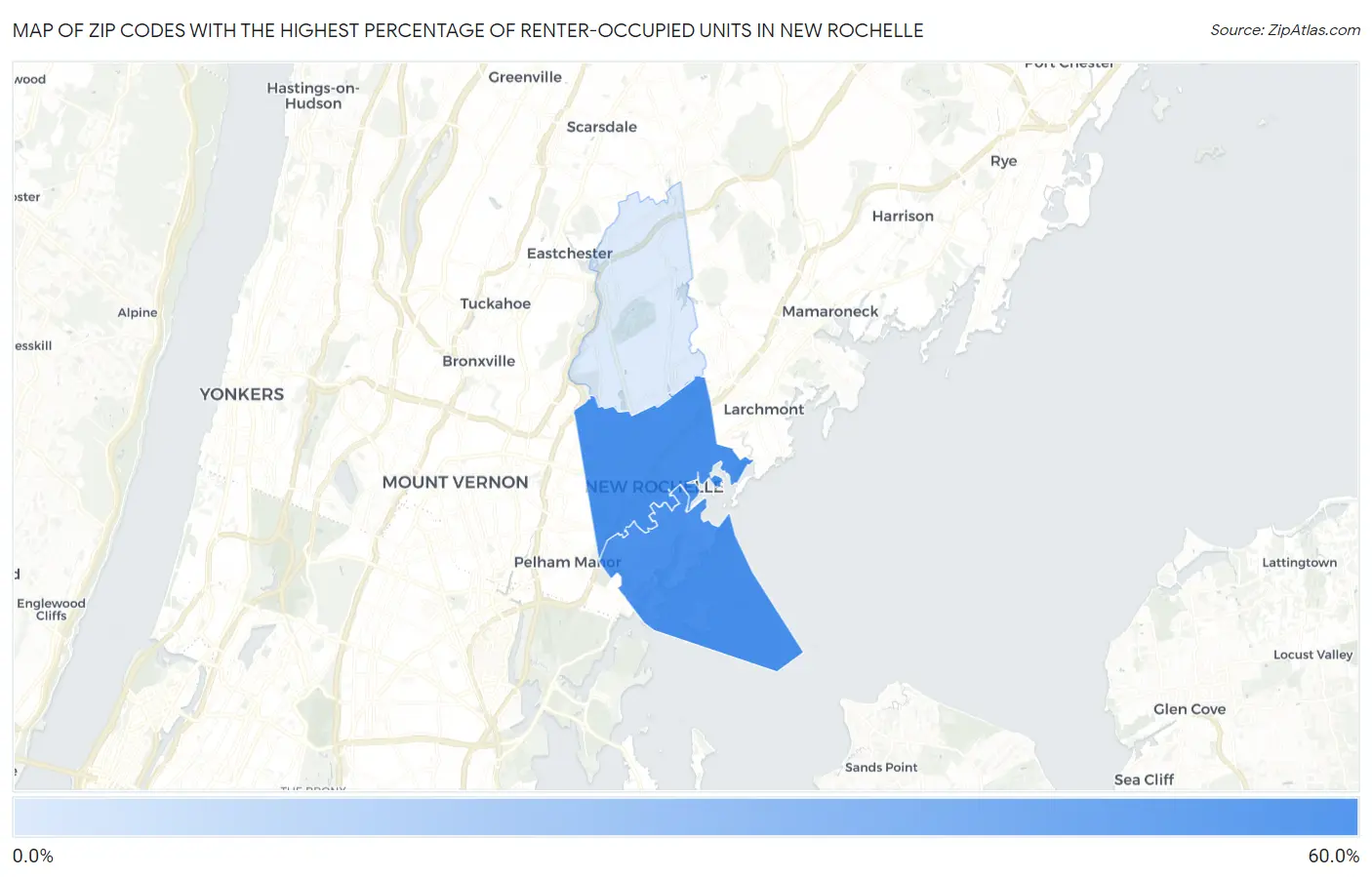 Zip Codes with the Highest Percentage of Renter-Occupied Units in New Rochelle Map