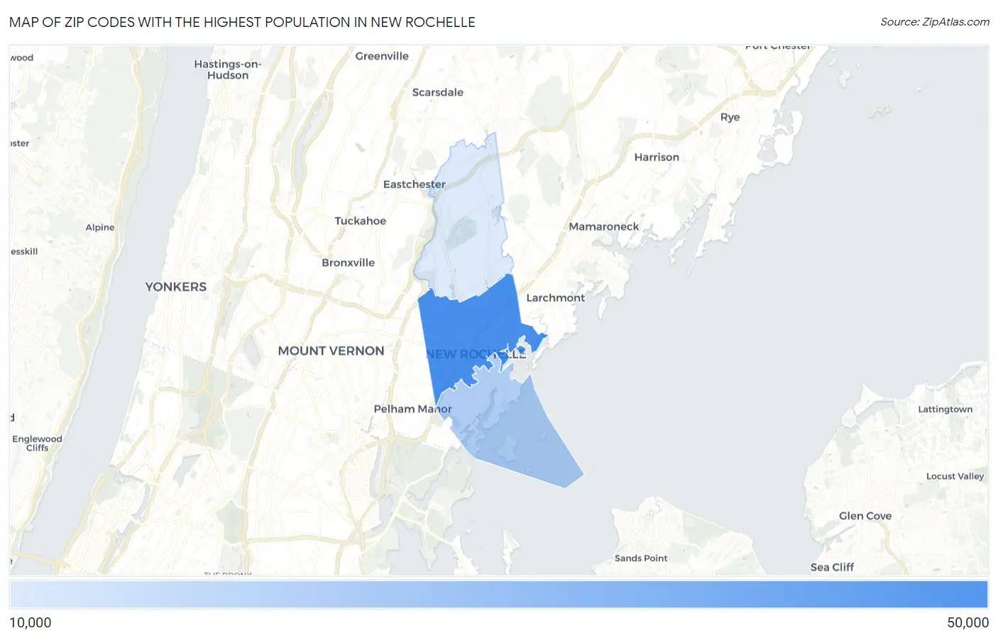 Zip Codes with the Highest Population in New Rochelle Map
