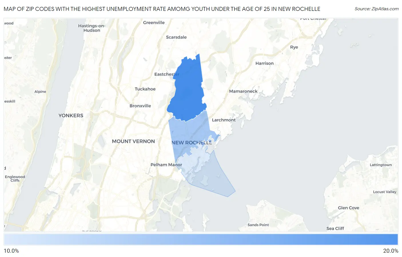 Zip Codes with the Highest Unemployment Rate Amomg Youth Under the Age of 25 in New Rochelle Map