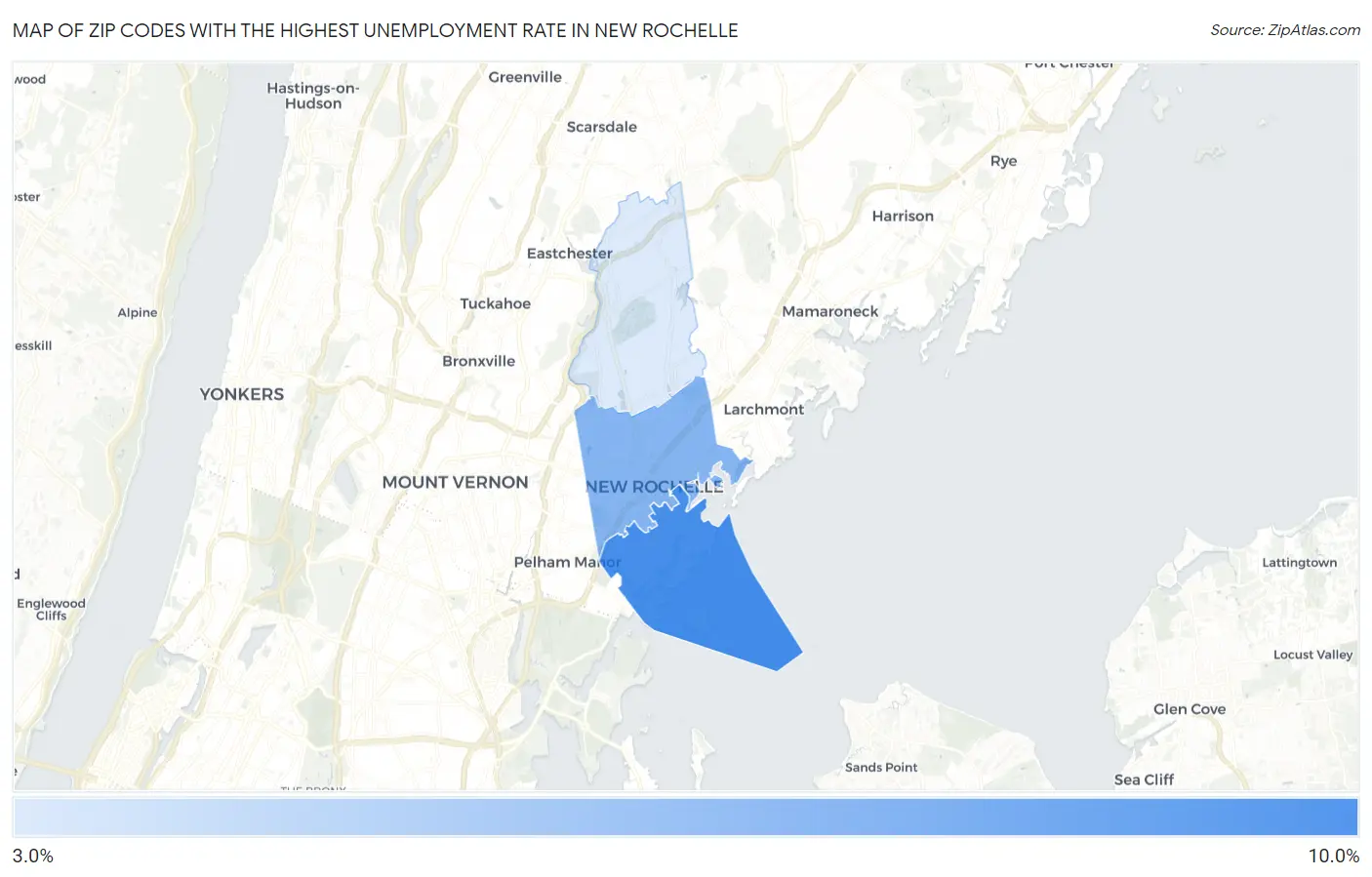 Zip Codes with the Highest Unemployment Rate in New Rochelle Map