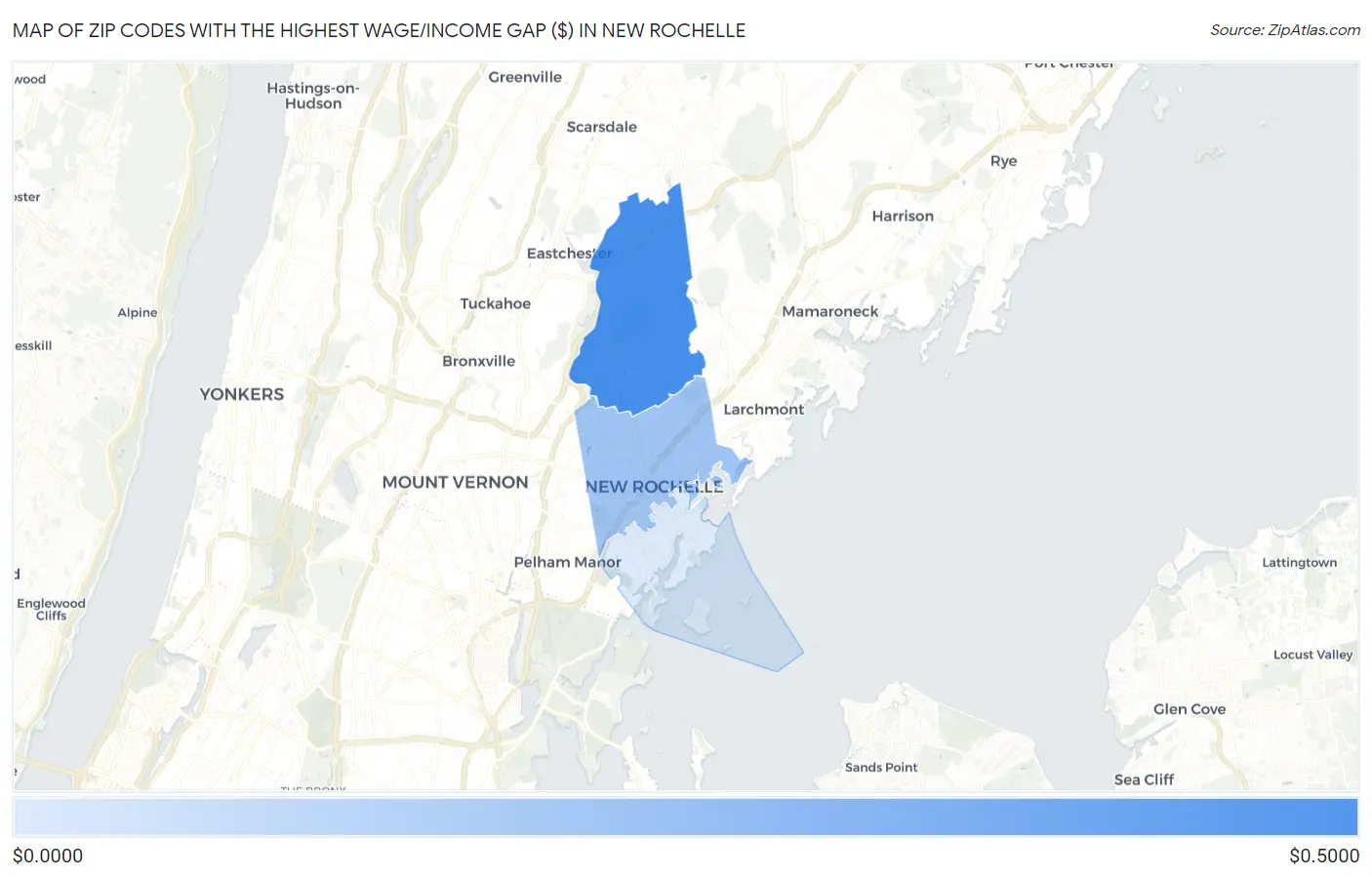 Zip Codes with the Highest Wage/Income Gap ($) in New Rochelle Map
