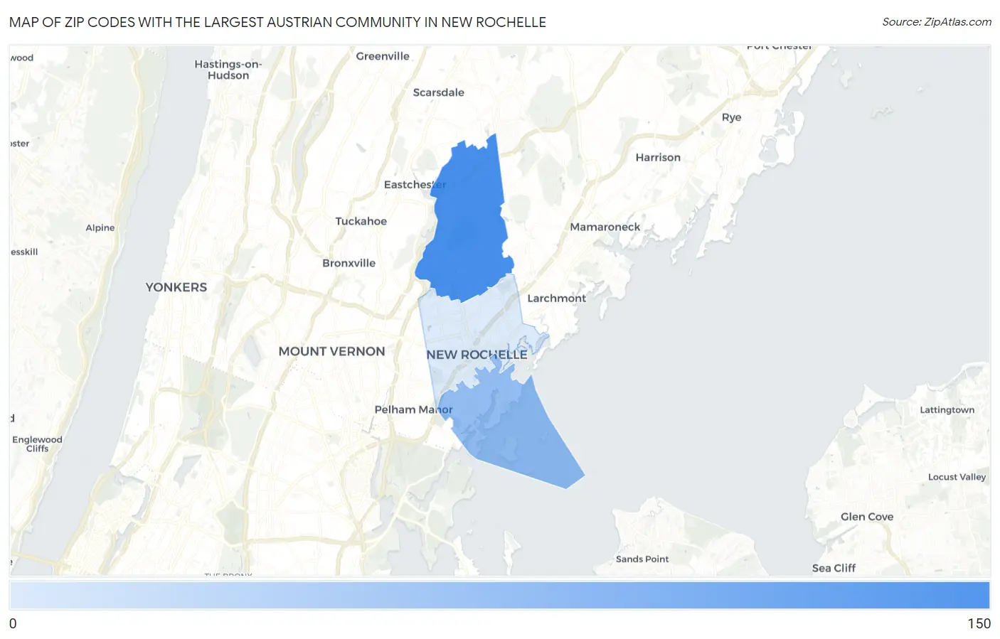 Zip Codes with the Largest Austrian Community in New Rochelle Map