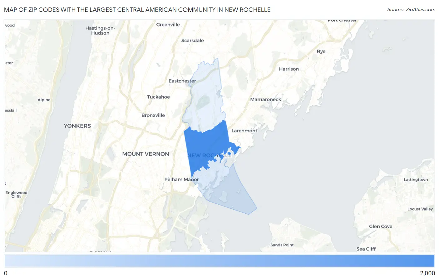 Zip Codes with the Largest Central American Community in New Rochelle Map