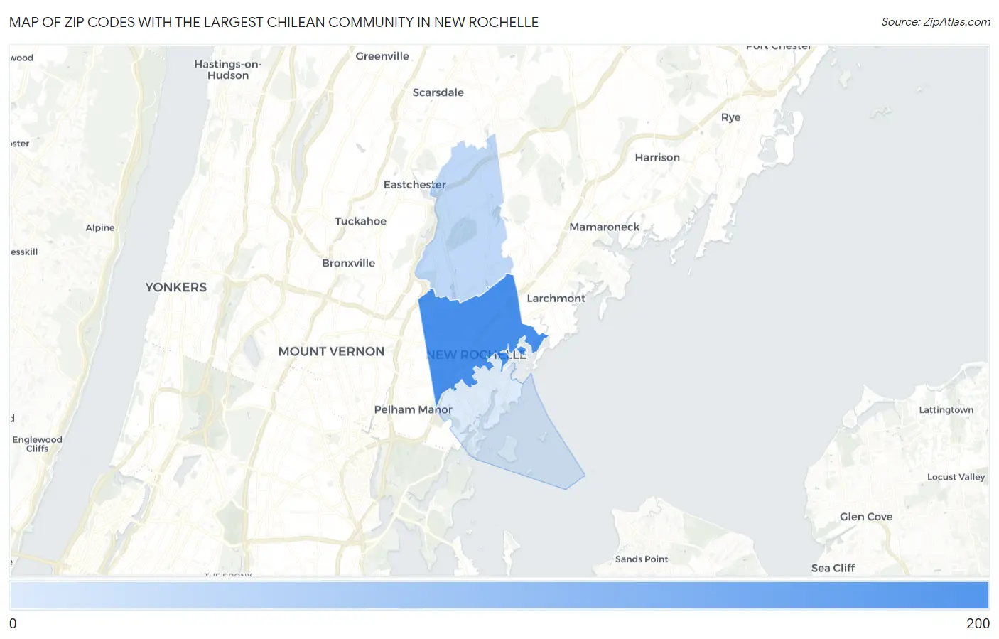 Zip Codes with the Largest Chilean Community in New Rochelle Map