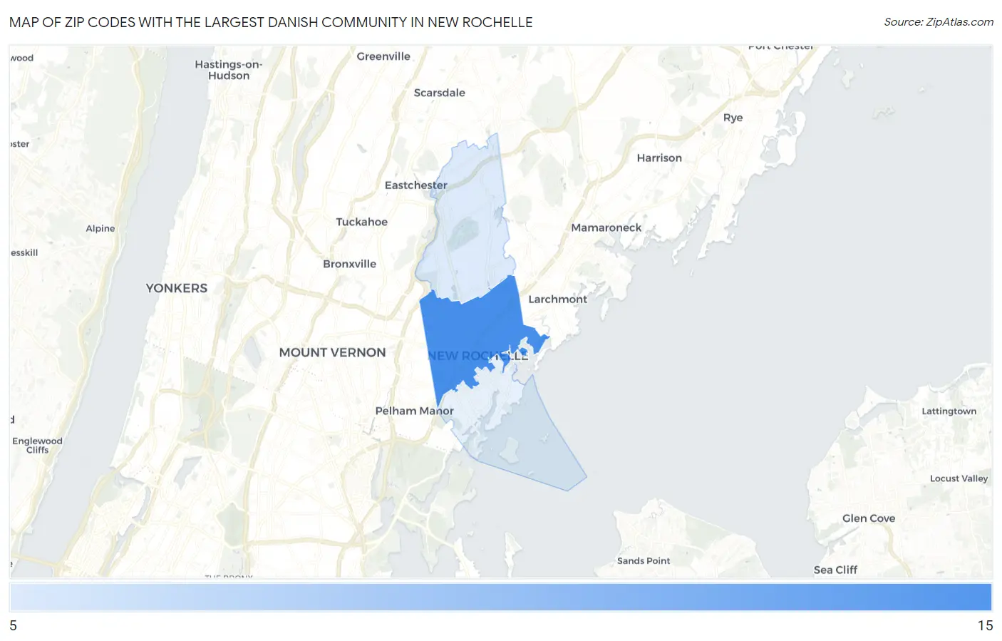 Zip Codes with the Largest Danish Community in New Rochelle Map