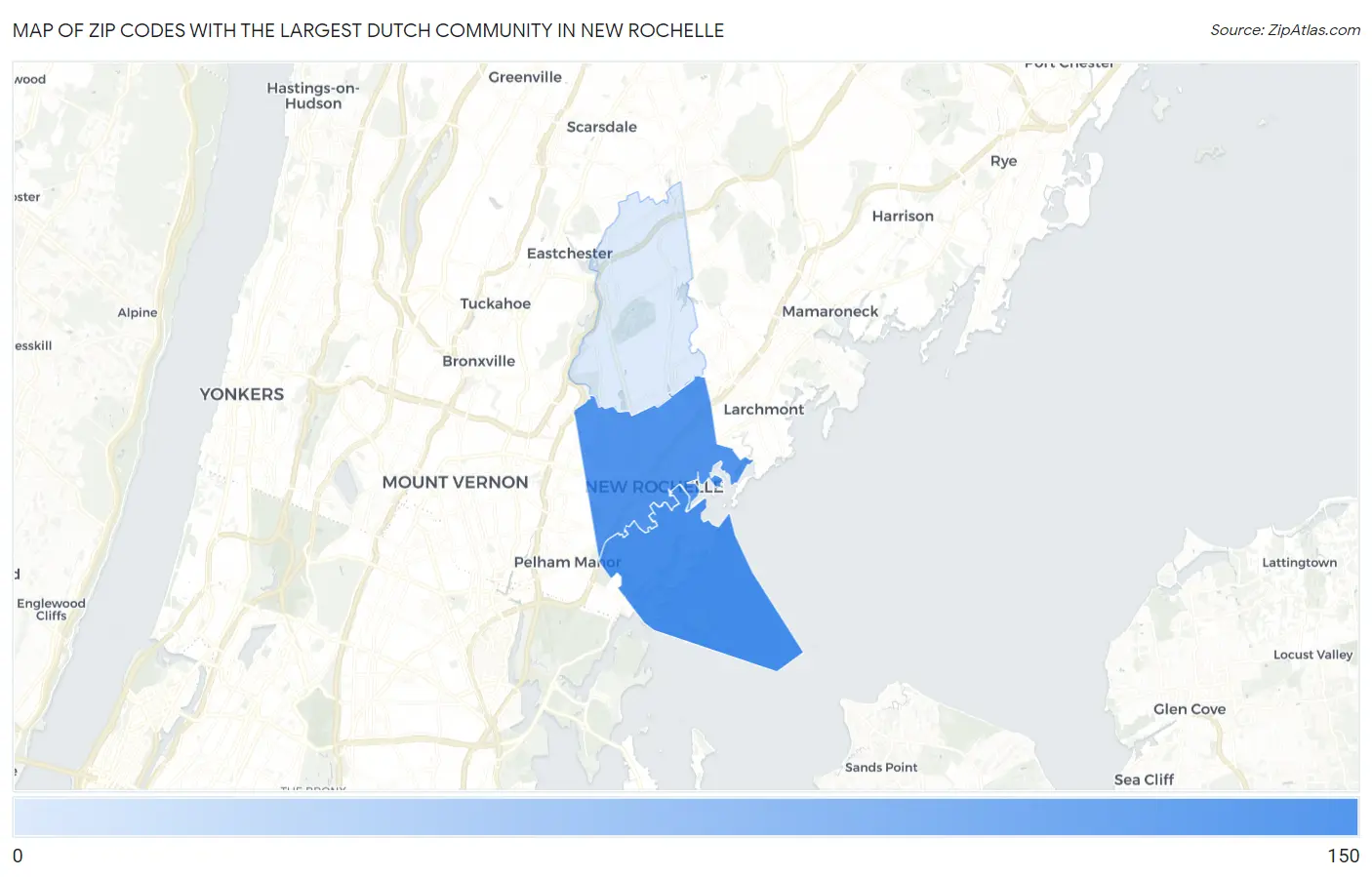 Zip Codes with the Largest Dutch Community in New Rochelle Map