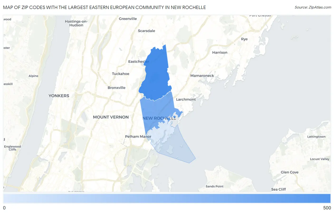 Zip Codes with the Largest Eastern European Community in New Rochelle Map