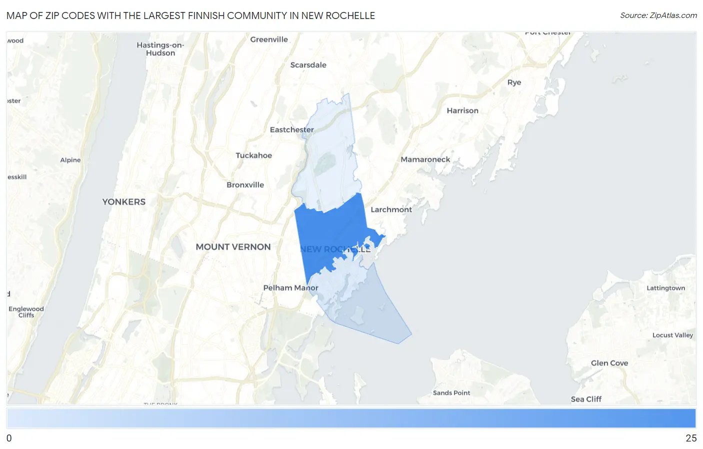Zip Codes with the Largest Finnish Community in New Rochelle Map