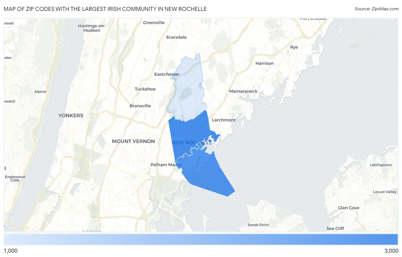 Zip Codes with the Largest Irish Community in New Rochelle Map