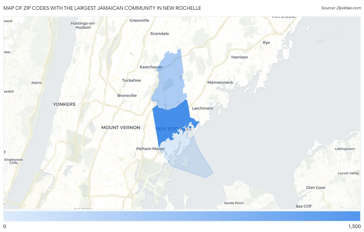 Zip Codes with the Largest Jamaican Community in New Rochelle Map