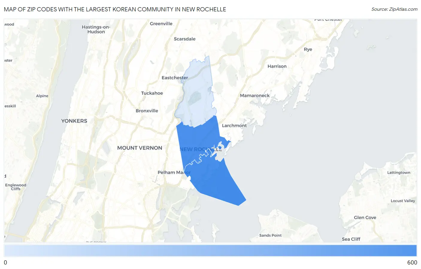 Zip Codes with the Largest Korean Community in New Rochelle Map