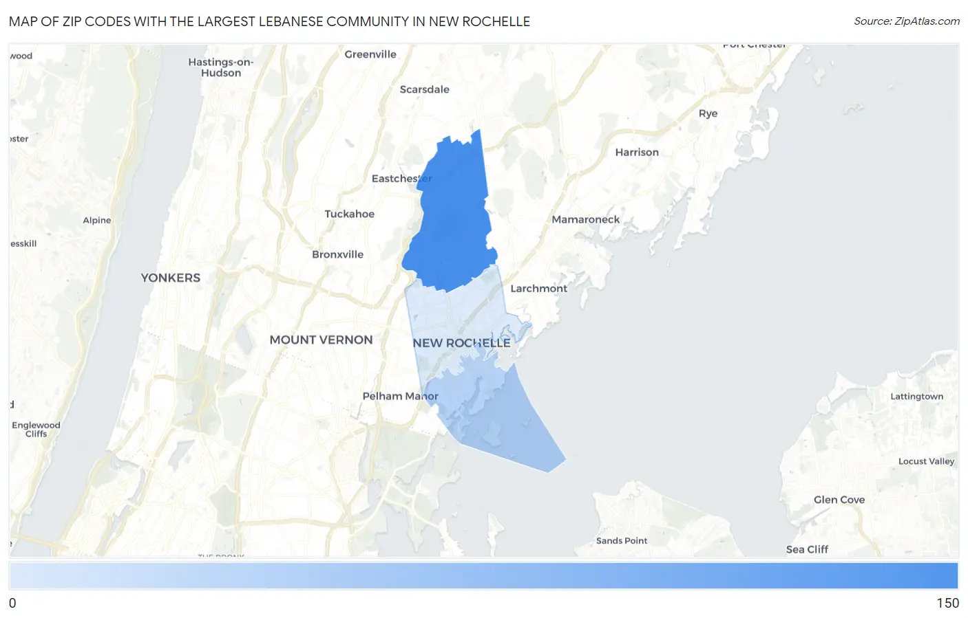 Zip Codes with the Largest Lebanese Community in New Rochelle Map