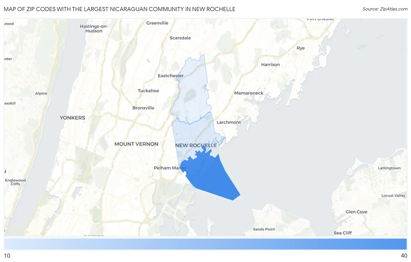 Zip Codes with the Largest Nicaraguan Community in New Rochelle Map