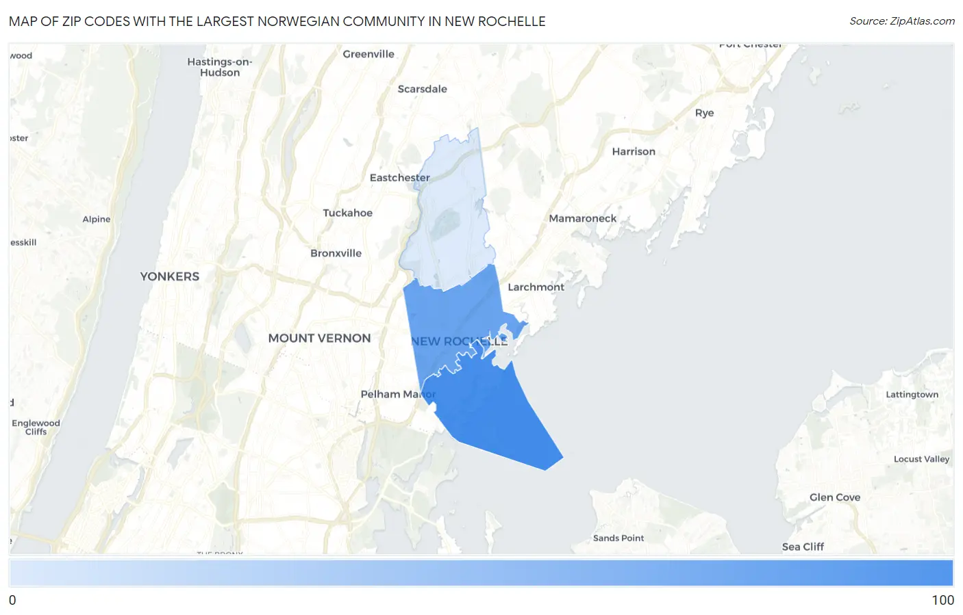 Zip Codes with the Largest Norwegian Community in New Rochelle Map