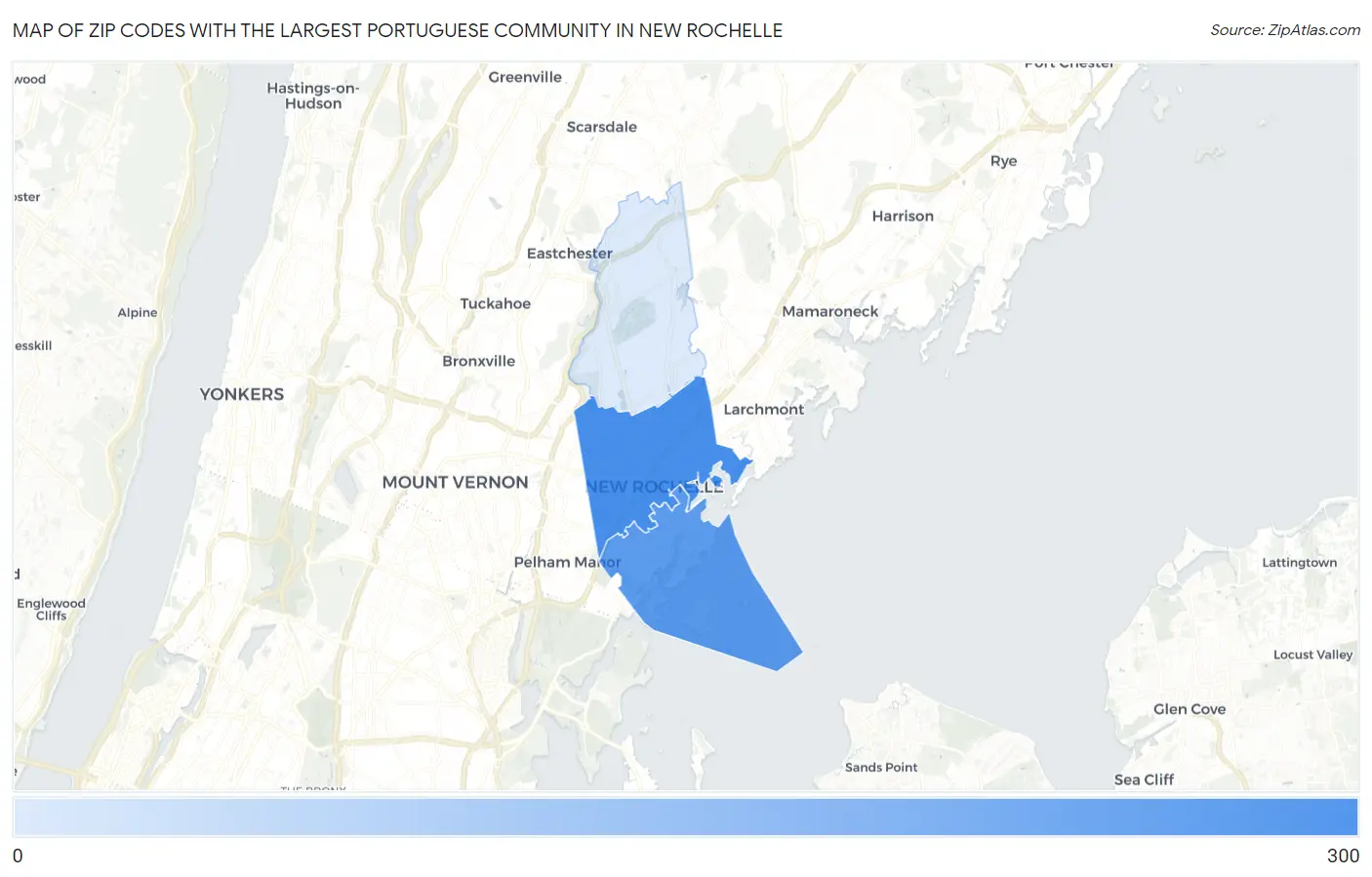 Zip Codes with the Largest Portuguese Community in New Rochelle Map