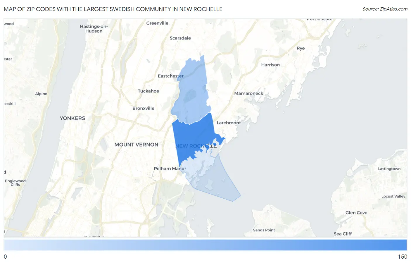 Zip Codes with the Largest Swedish Community in New Rochelle Map