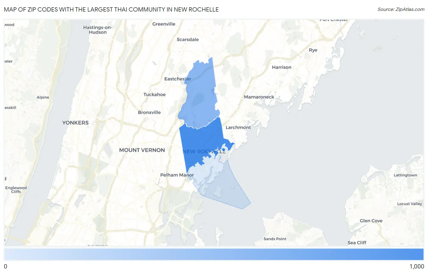 Zip Codes with the Largest Thai Community in New Rochelle Map