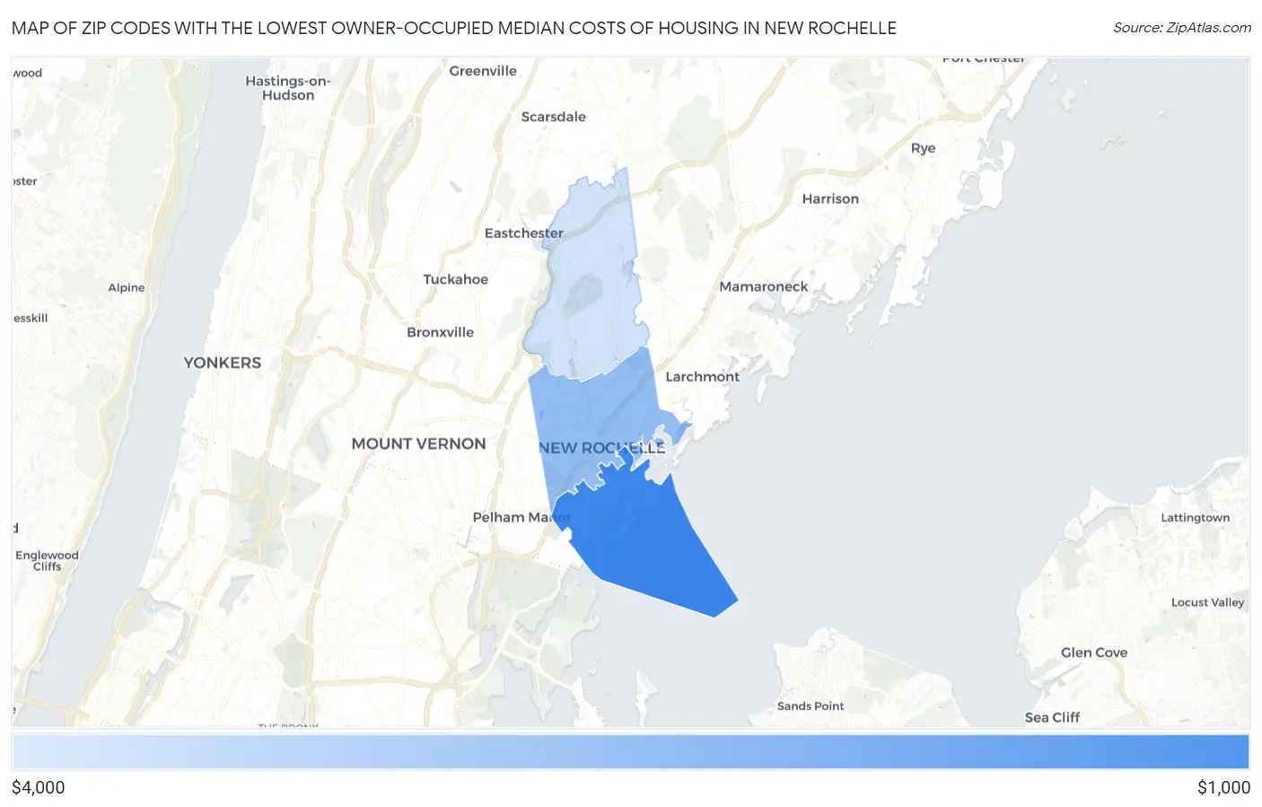 Zip Codes with the Lowest Owner-Occupied Median Costs of Housing in New Rochelle Map