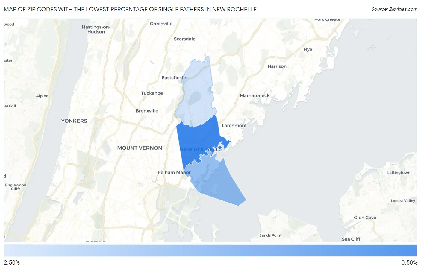 Zip Codes with the Lowest Percentage of Single Fathers in New Rochelle Map