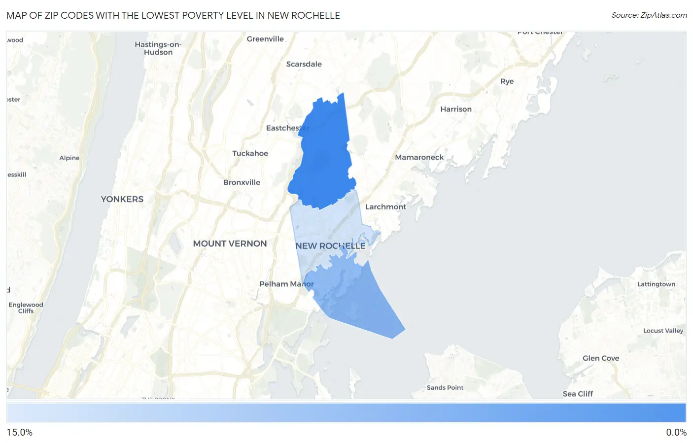 Zip Codes with the Lowest Poverty Level in New Rochelle Map