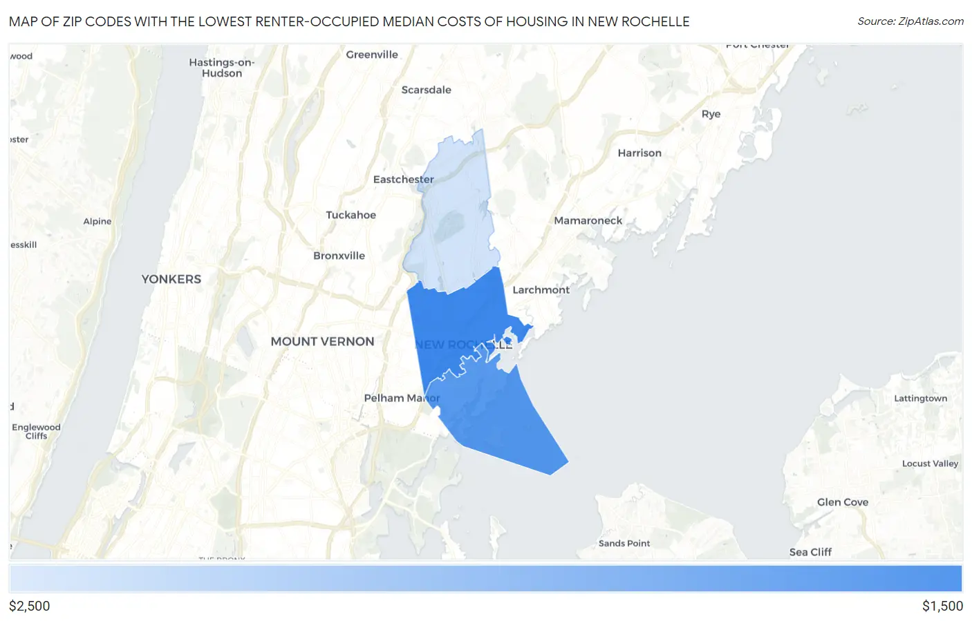 Zip Codes with the Lowest Renter-Occupied Median Costs of Housing in New Rochelle Map