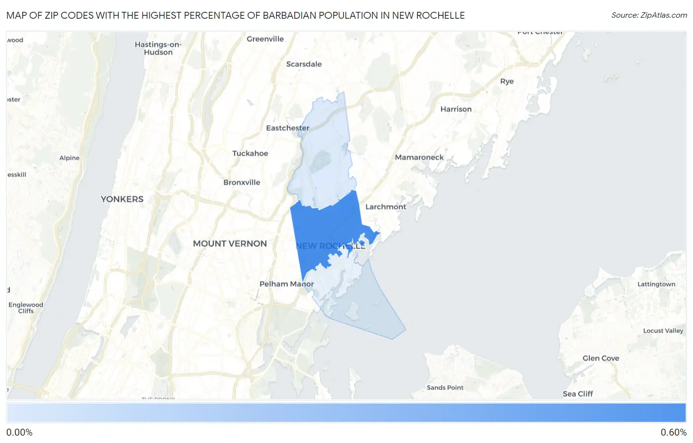 Zip Codes with the Highest Percentage of Barbadian Population in New Rochelle Map