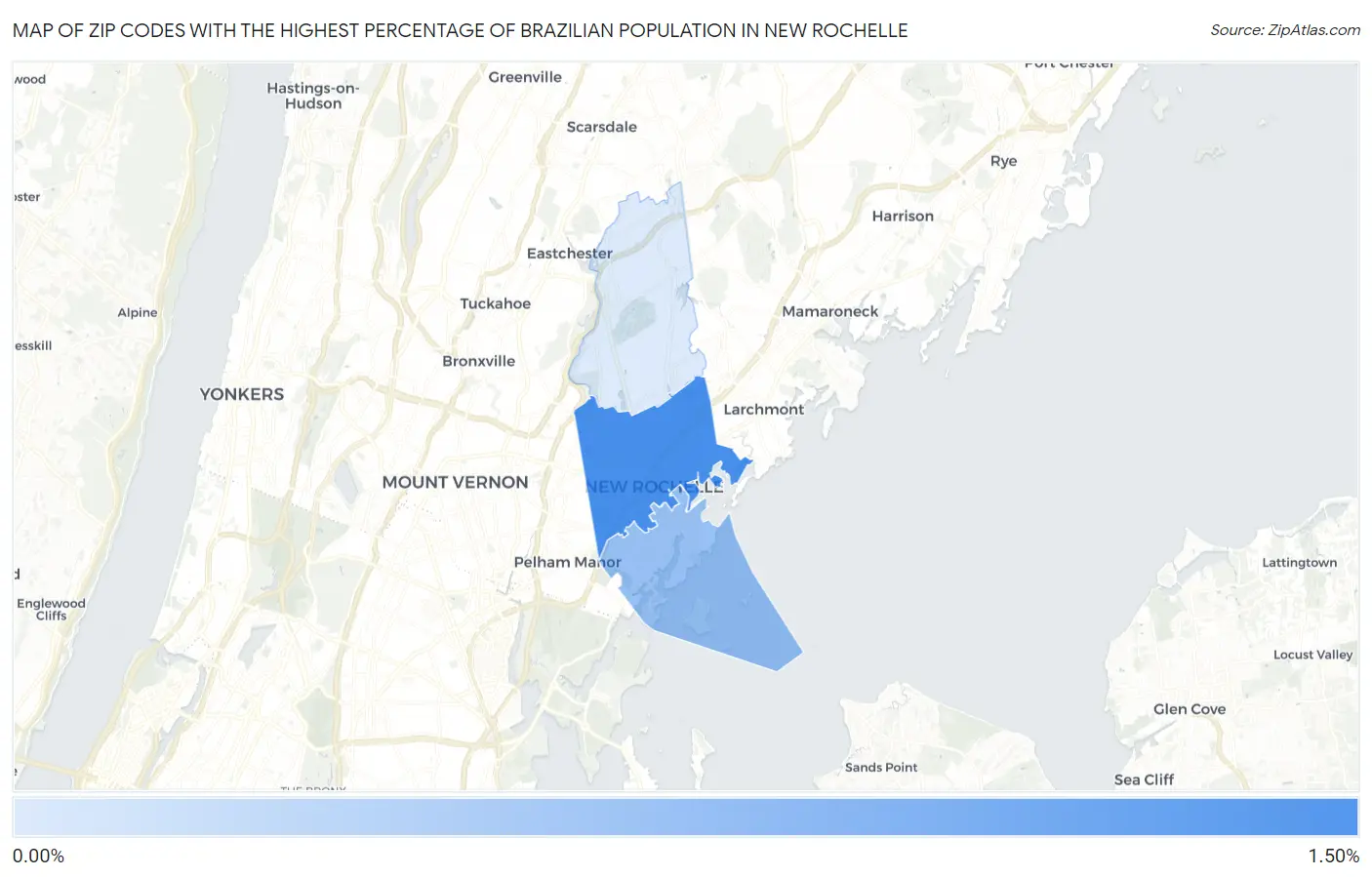 Zip Codes with the Highest Percentage of Brazilian Population in New Rochelle Map