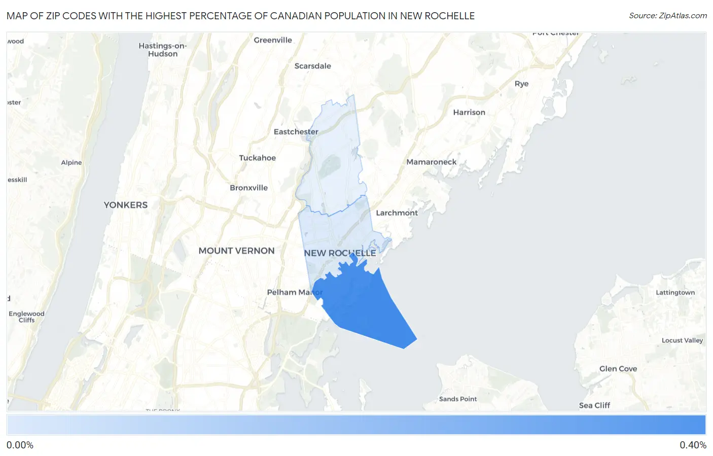 Zip Codes with the Highest Percentage of Canadian Population in New Rochelle Map