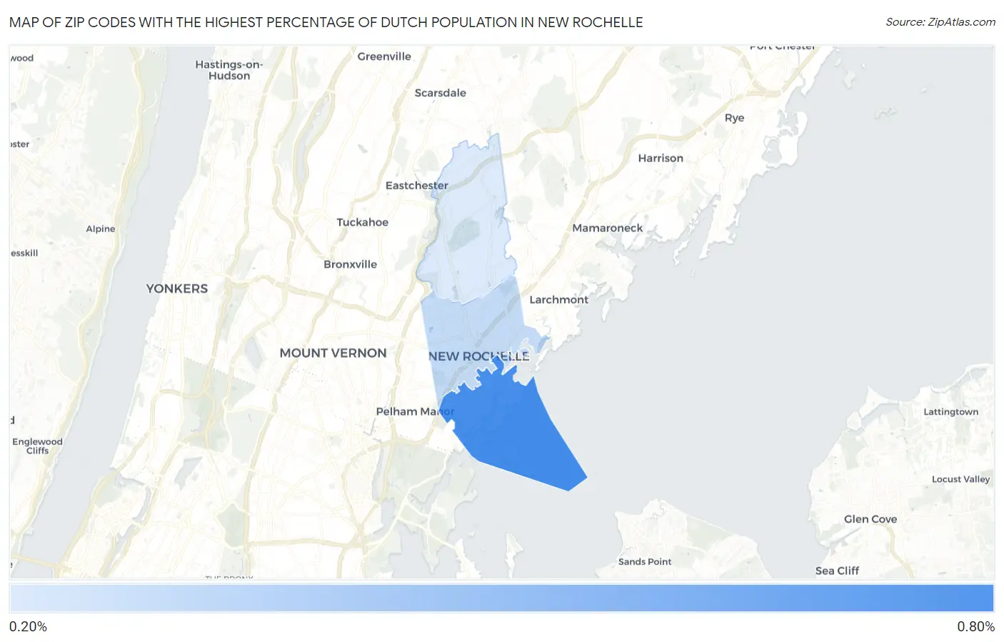 Zip Codes with the Highest Percentage of Dutch Population in New Rochelle Map