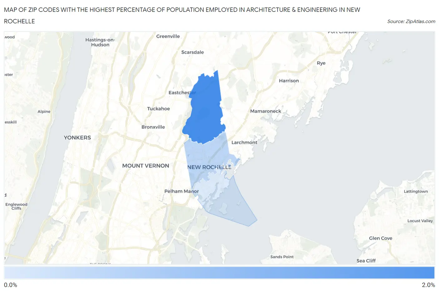 Zip Codes with the Highest Percentage of Population Employed in Architecture & Engineering in New Rochelle Map