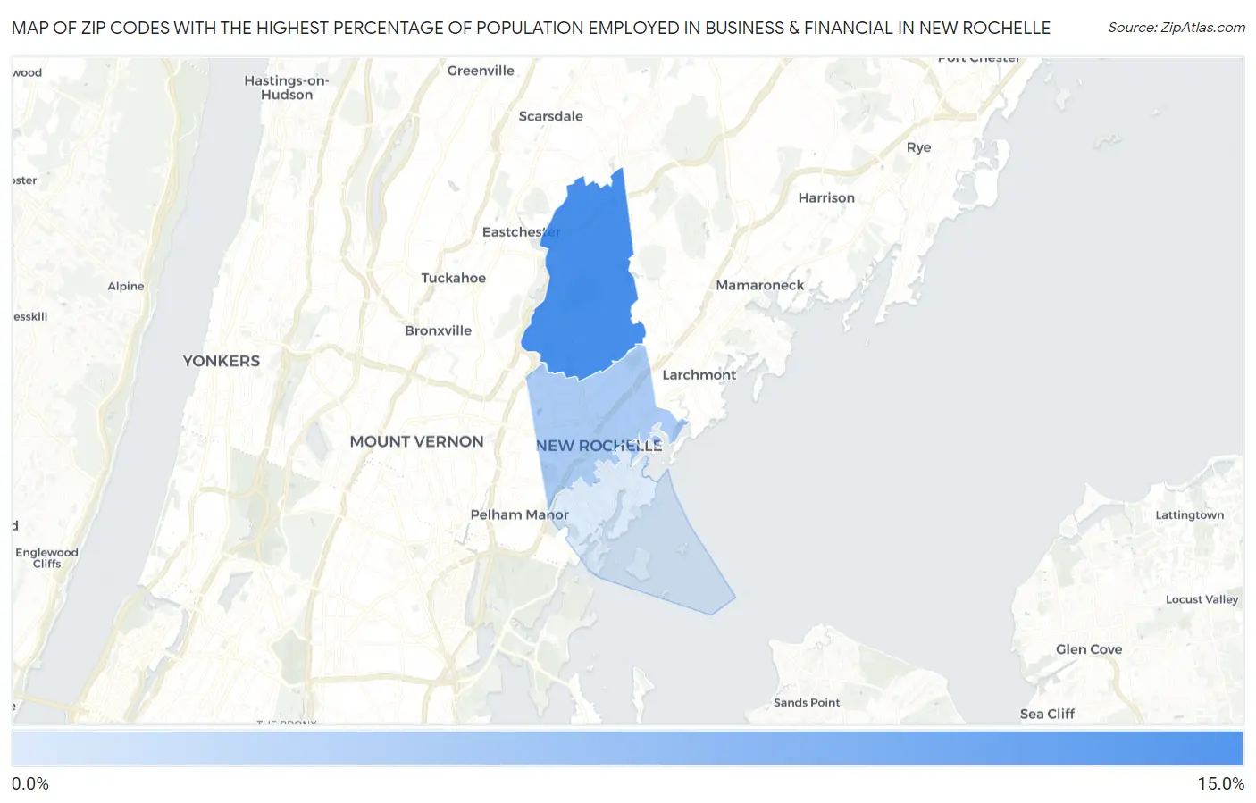 Zip Codes with the Highest Percentage of Population Employed in Business & Financial in New Rochelle Map