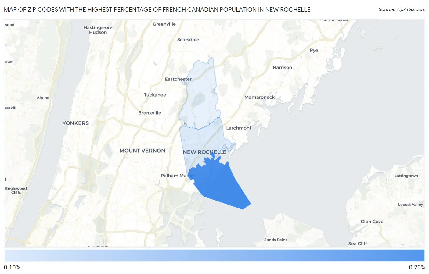 Zip Codes with the Highest Percentage of French Canadian Population in New Rochelle Map