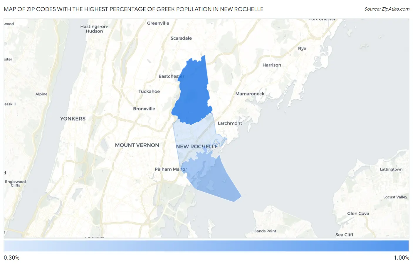 Zip Codes with the Highest Percentage of Greek Population in New Rochelle Map