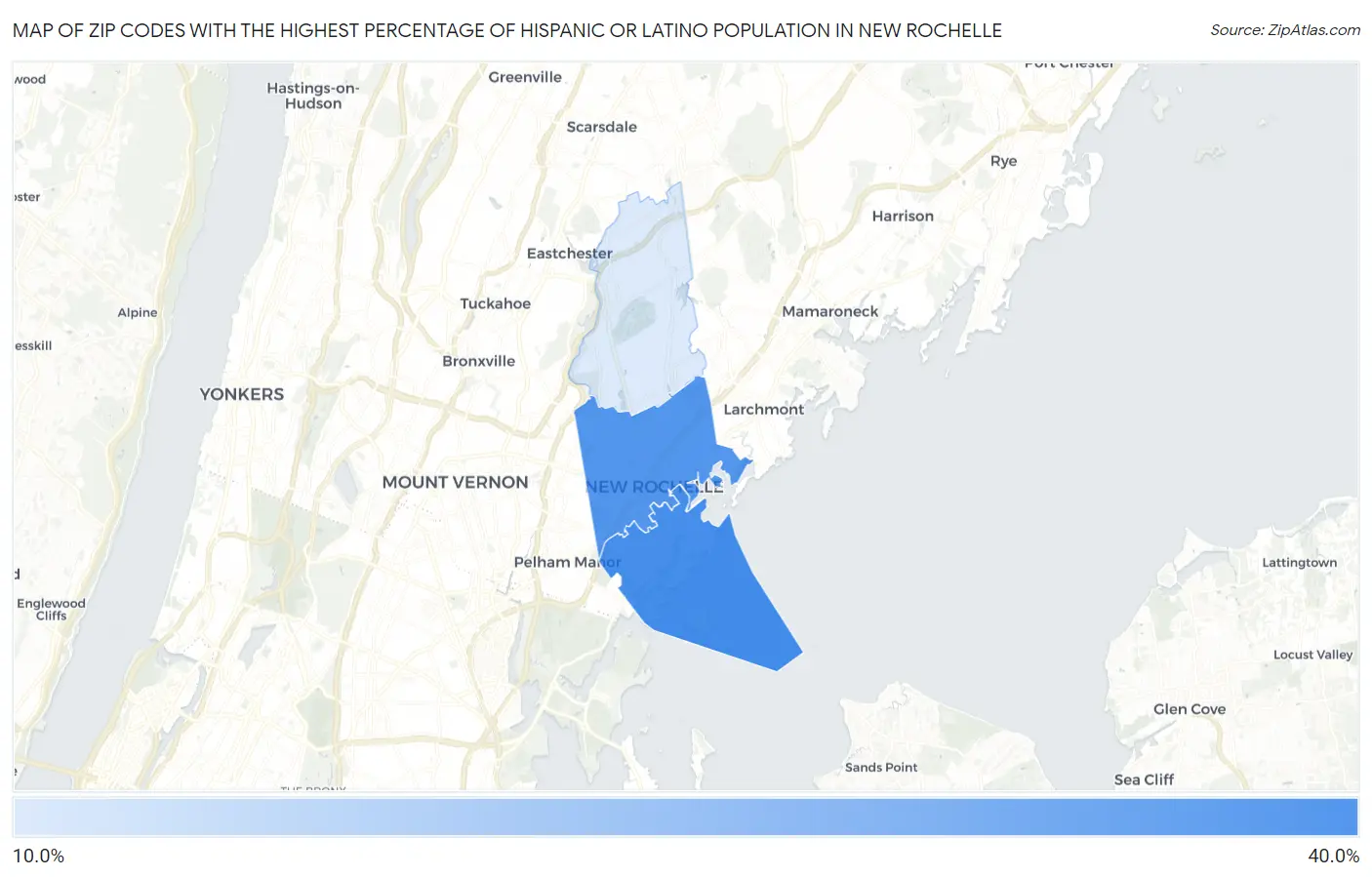 Zip Codes with the Highest Percentage of Hispanic or Latino Population in New Rochelle Map
