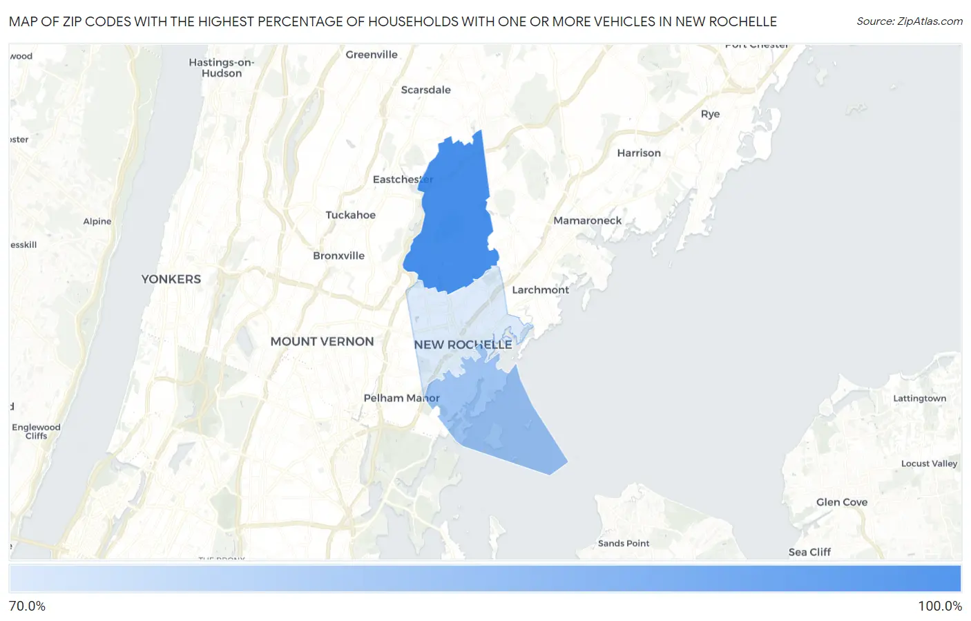 Zip Codes with the Highest Percentage of Households With One or more Vehicles in New Rochelle Map