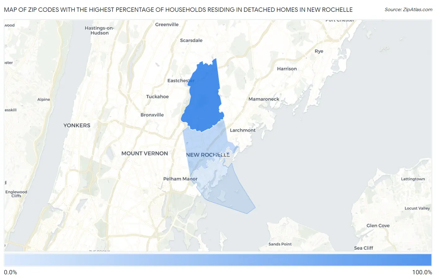Zip Codes with the Highest Percentage of Households Residing in Detached Homes in New Rochelle Map