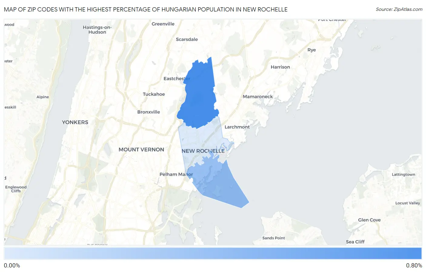 Zip Codes with the Highest Percentage of Hungarian Population in New Rochelle Map