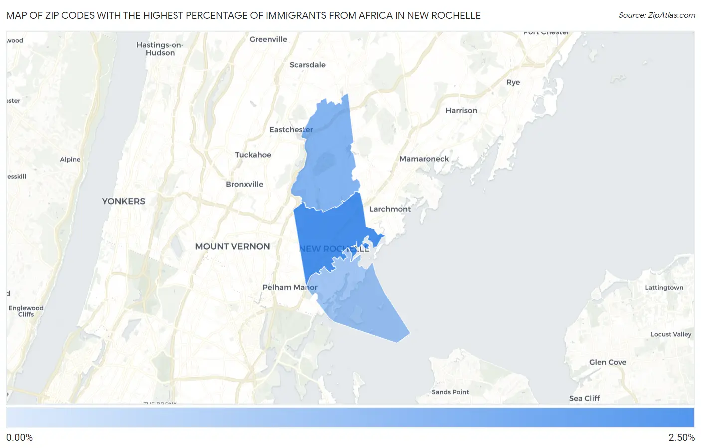 Zip Codes with the Highest Percentage of Immigrants from Africa in New Rochelle Map