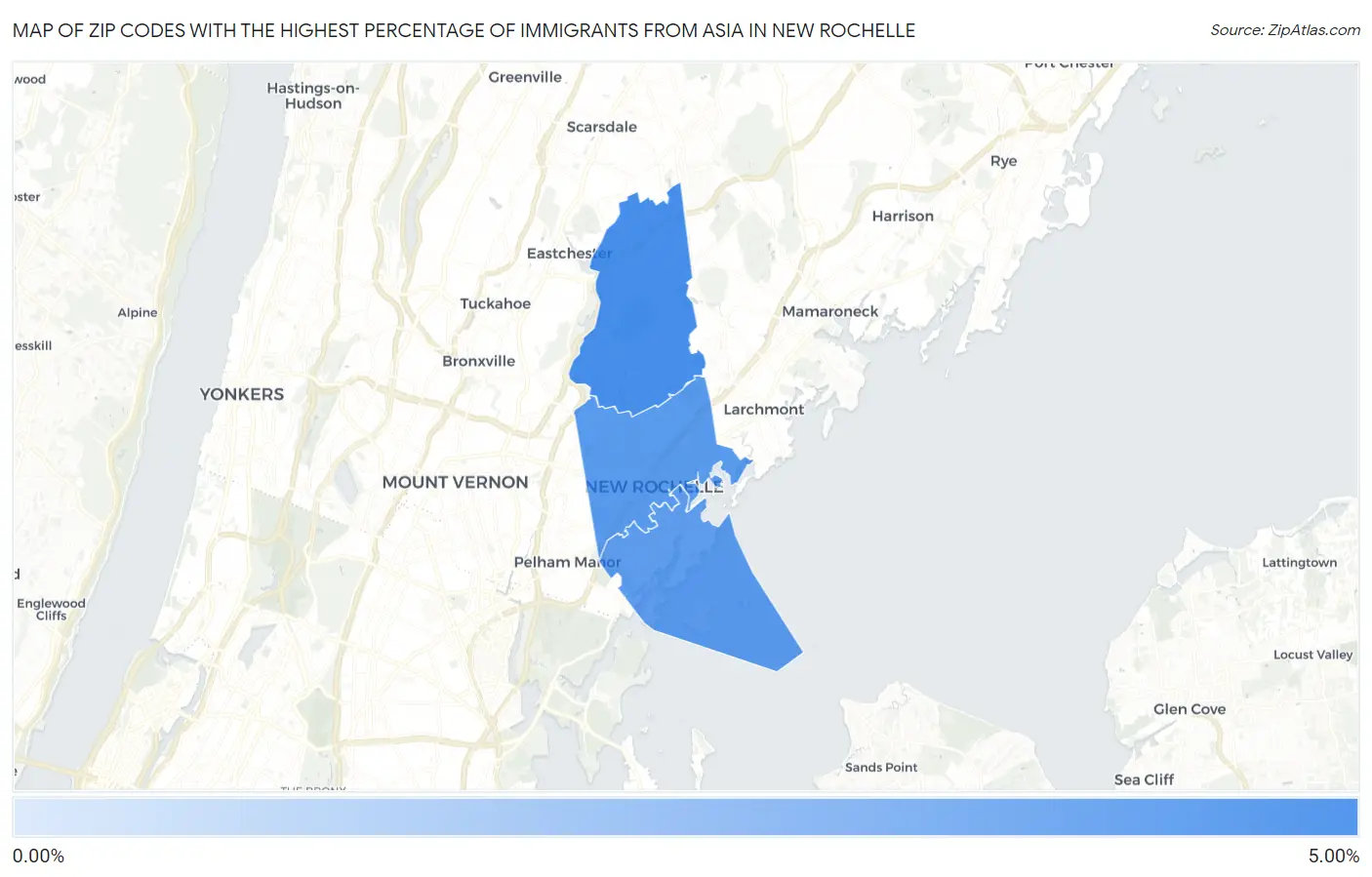 Zip Codes with the Highest Percentage of Immigrants from Asia in New Rochelle Map