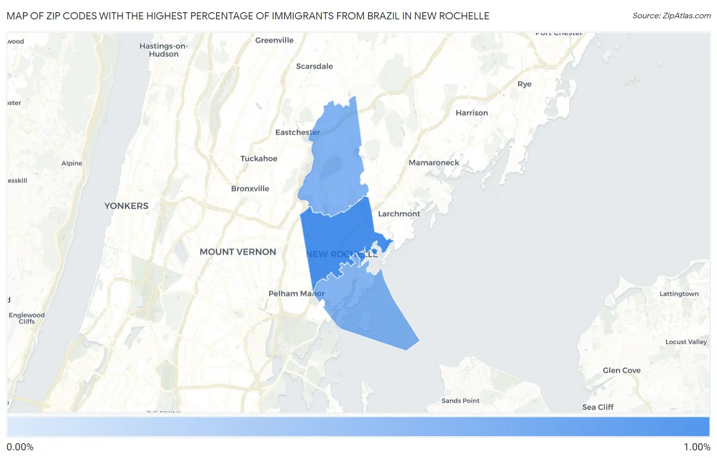 Zip Codes with the Highest Percentage of Immigrants from Brazil in New Rochelle Map