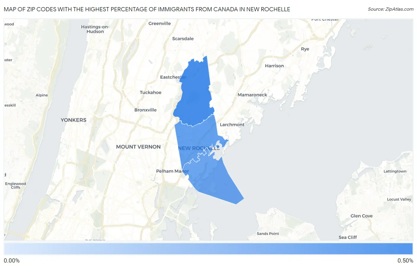 Zip Codes with the Highest Percentage of Immigrants from Canada in New Rochelle Map