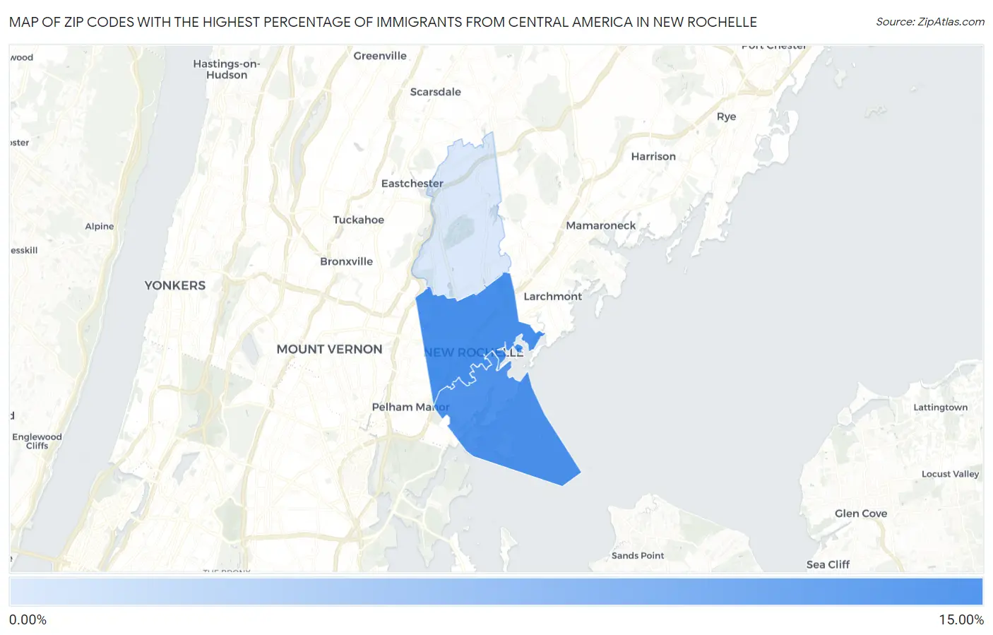 Zip Codes with the Highest Percentage of Immigrants from Central America in New Rochelle Map